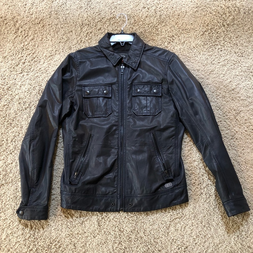 Diesel Lordid Navy Leather Motorcycle Jacket Large